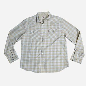 Levis Mens Plaid Western Pearl Snap Shirt Long Sleeve Yellow White Grey Large